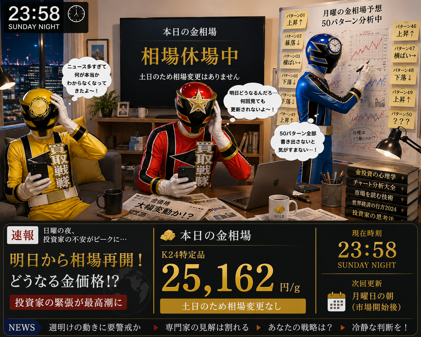 【レッド、日曜夜に検索する】「金相場 明日」